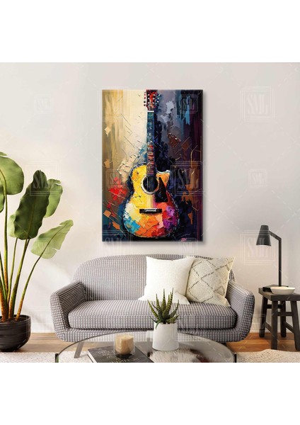 Klasik Gitar Nostaljik Antika Çalgı Enstrüman Dikey Kanvas Tablo