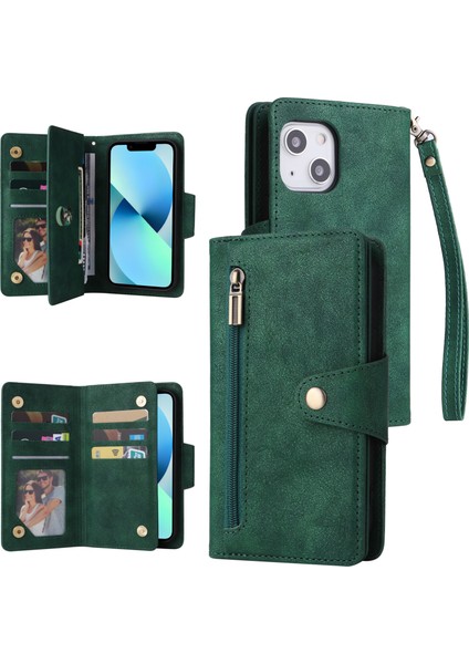 Ile Uyumluiphone 13 Mini Mıknatıslı Deri Zip Cüzdan Kart Sahibi (Yurt Dışından)
