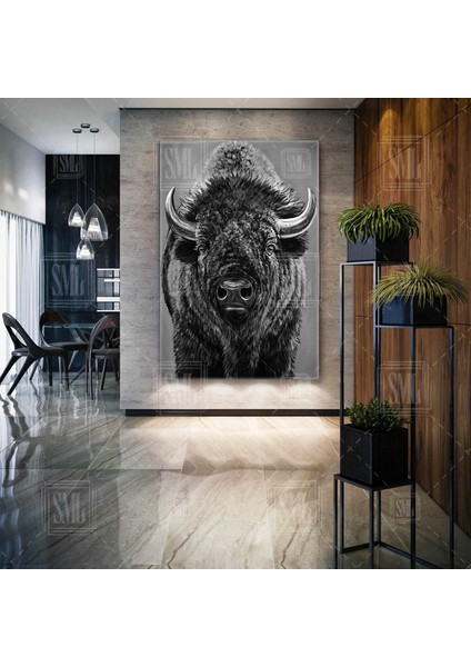 Amerikan Bizonu Buffalo Vahşi Doğa Hayvan Dikey Kanvas Tablo