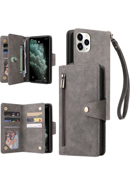 Ile Uyumluiphone 11 Pro Max Mıknatıslı Deri Zip Cüzdan Kart Sahibi (Yurt Dışından)