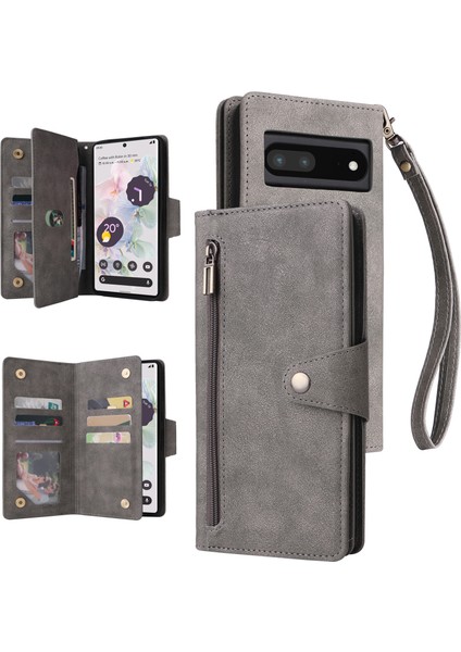 Ile Uyumlugoogle Pixel 7 Pro Mıknatıslı Deri Zip Cüzdan Kart Sahibi (Yurt Dışından)
