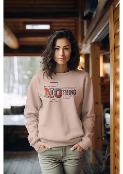 Premium Tarz Baskılı Kadın Bisiklet Yaka Sweatshirt