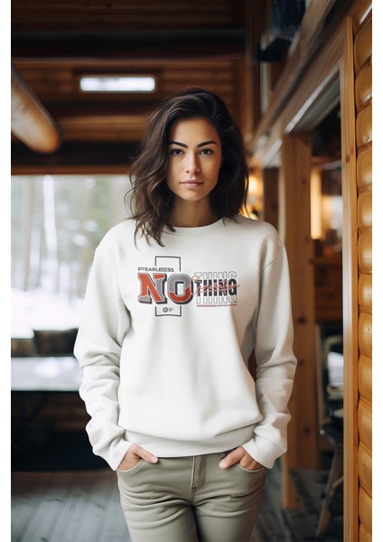 Premium Tarz Baskılı Kadın Bisiklet Yaka Sweatshirt
