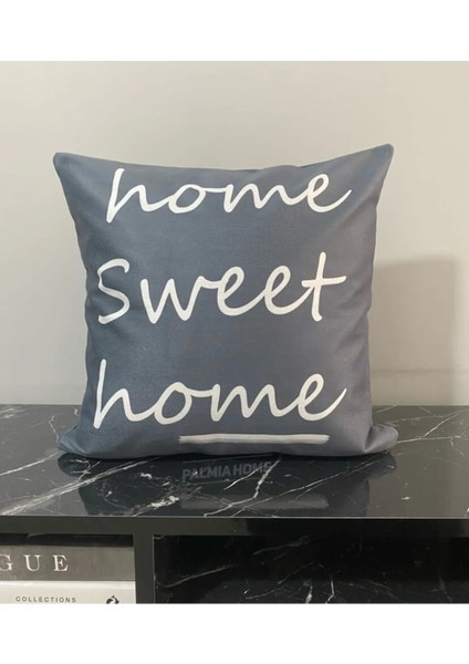 Antrasit Renk Home Sweet Home Yazılı Çift Taraflı Dekoratif Kırlent Kılıfı