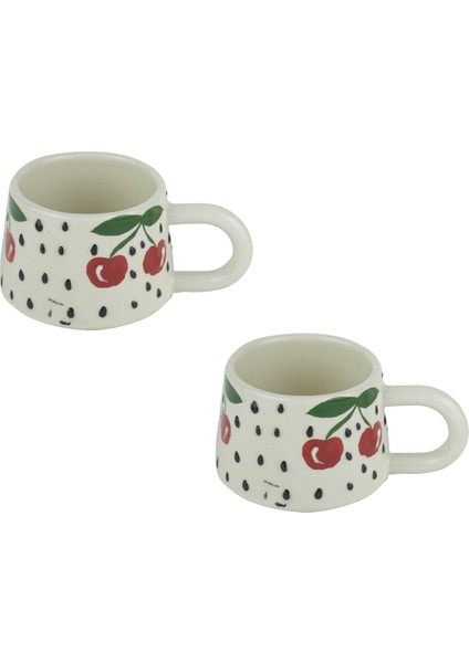 Kupa Bardak Seramik Vişne Desenli 2'li Set 200 ml