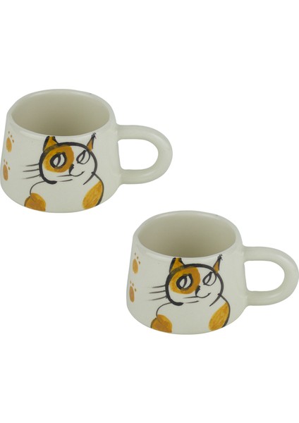 Kupa Bardak Seramik Kedi Desenli 2'li Set 200 ml