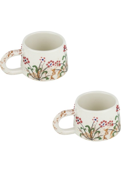 Kupa Bardak Seramik Lale Desenli 2'li Set 200 ml