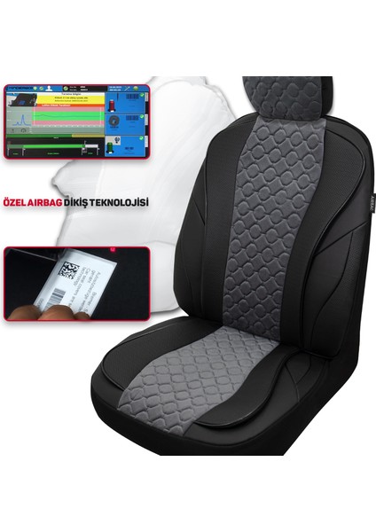 Vıp Serisi - Skoda Scala ile Uyumlu Oto Koltuk Kılıfı, Tay Tüyü-Deri / Füme*siyah*siyah