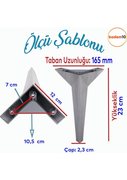 Moderno Mobilya Kanepe Sehpa Tv Ünitesi Baza Koltuk Ayağı Çekyat Saten Gri Eskitme 23 cm Ayakları
