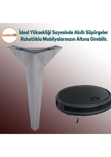 Moderno Mobilya Kanepe Sehpa Tv Ünitesi Baza Koltuk Ayağı Çekyat Saten Gri Eskitme 23 cm Ayakları
