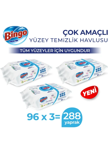 Pratik Yüzey Temizlik Havlusu Beyaz Sabun 96X3 (288 Yaprak)