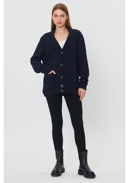 Düğmeli Salaş Triko Ceket (E23-6709-KDN)