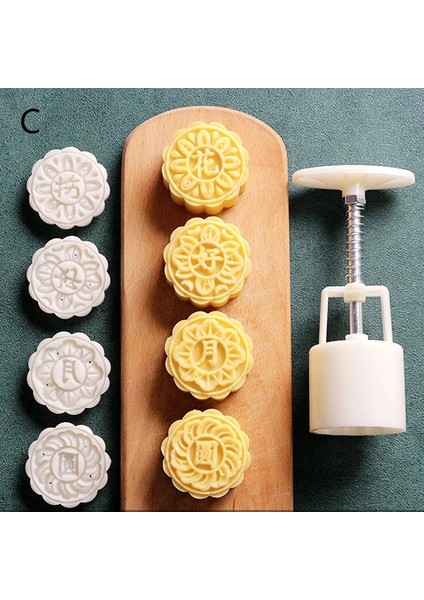 C Stili 1 Takım El Basın Çerez Damgası Ay Kek Dekor Kalıp Varil Mooncake Kalıp 75G Pasta Dıy Aracı Sonbahar Ortası Festivali (Yurt Dışından)