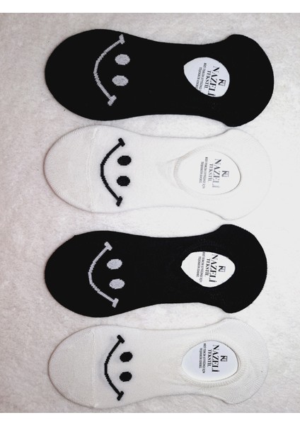 4 Çift Kadın Bambu Sneakers Emojili Çorap