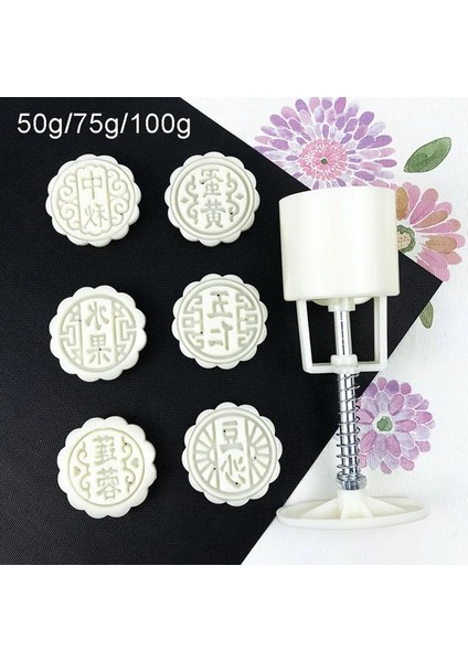 75G Tarzı 3D Çince Karakter Mooncake Kalıp Seti Sonbahar Ortası Festivali Çerez Kesici Pasta Pişirme Aracı El Basınç Fondan Dekor Aracı (Yurt Dışından)