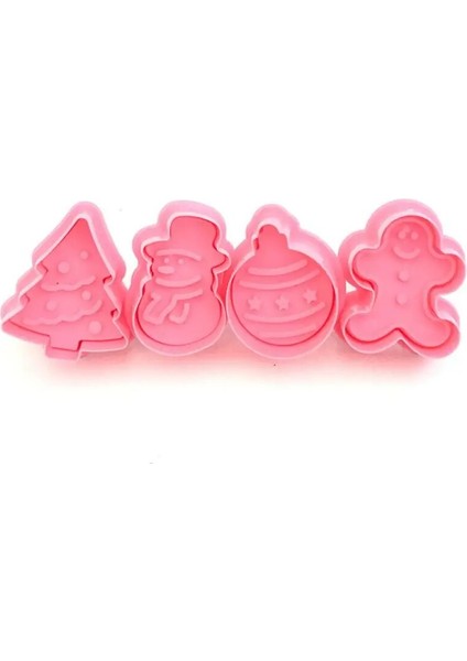4 Adet Tarzı Tamp Bisküvi Kalıp 3D Kurabiye Kesici Piston Fondan Sugarcraft Çikolata Kalıp Kek Noel Kurabiye Dekorasyon Araçları (Yurt Dışından)
