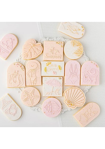 QA0221 Stili Kek Dekorasyon Aracı Yaz Plaj Kız Çerez Damgası Embosser Kesici Akrilik Fondan Şeker El Sanatları Kek Damgası Kalıp Çerez Kesici (Yurt Dışından) fiyatları