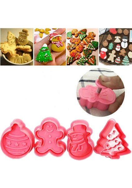 4 Adet Tarzı Ristmas Çerez Kesici Kesim Şeker Bisküvi Kalıbı Pişirme Araçları Pişirme Kesiciler Kalıp Kardan Adam Noel Ağacı (Yurt Dışından)