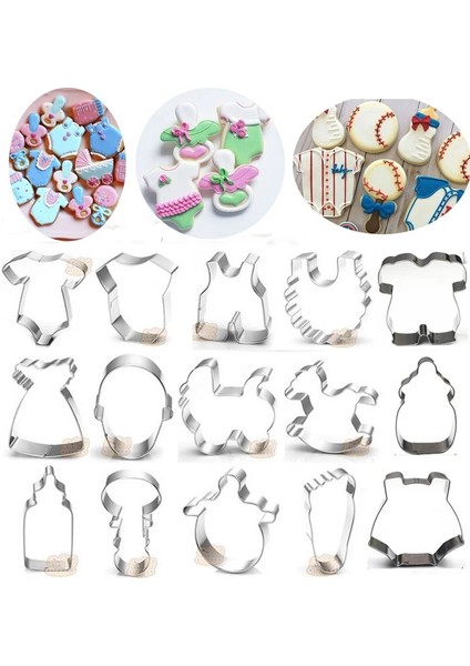 Altın Tarzı Bebek Giysileri Şişe Çıngırak Pantolon Oyuncak Paslanmaz Çelik Çerez Kesici Parti Bisküvi Kalıbı Fondan Kek Pasta Dekoru Cupcake Topper (Yurt Dışından)