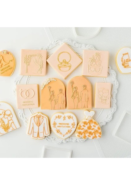 QA0032 Stili Akrilik Kabartmalı Kek Kalıbı Gelinlik Gelin Yüzüğü Çerez Basın Damgası Embosser Kesici Fondan Şeker El Sanatları Kek Dekorasyon Araçları (Yurt Dışından) fiyatları