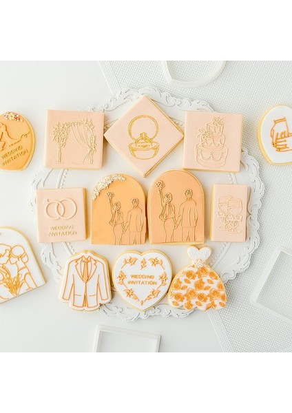 QA0063 Stili Akrilik Kabartmalı Kek Kalıbı Gelinlik Gelin Yüzüğü Çerez Basın Damgası Embosser Kesici Fondan Şeker El Sanatları Kek Dekorasyon Araçları (Yurt Dışından) fırsatları