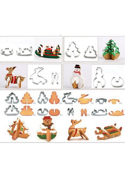 Noel 5AA Stili Noel Kurabiye Kesici Seti Paslanmaz Çelik 3D Deniz Kek Kalıbı Bisküvi Kalıbı Kar Tanesi Fondan Kesici Kiti Dıy Pişirme Araçları C (Yurt Dışından)