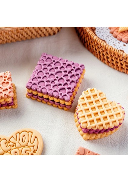 E2643-ÇIFT Kare Stili Geometrik Aşk Desen Sevgililer Günü Fondan Bisküvi Kalıbı Ingilizce Mektup 3D Kabartma Damga Düğün Doğum Günü Partisi Pişirme Aracı (Yurt Dışından) indirimleri