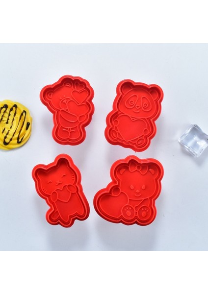 Hayvan Stili 4 Adet Kalp Çerez Kesici Seti Panda Ayı Fondan Pullar 3D Şeker Bisküvi Piston Kesiciler Sevgililer Günü Pastaları Için Pasta Dekorasyon (Yurt Dışından) fırsatları