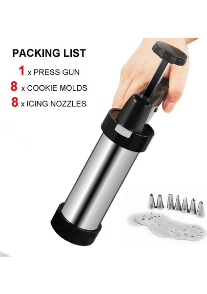 Paslanmaz Çelik Tarzı Churros Maker Makinesi Çerez Basın Alet Takımı Bisküvi Pasta Nozulları ve Kalıpları ile Tabanca Yapımı Kek Dekorasyon Pişirme Ekstruder (Yurt Dışından)