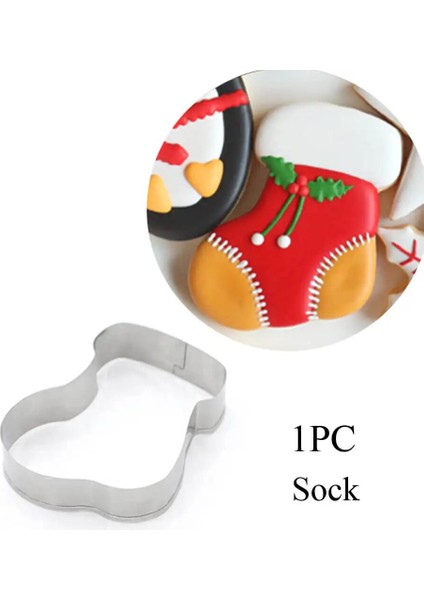 1 Adet Çorap Stili Paslanmaz Çelik Bisküvi Kalıp Paskalya Çerez Kesici Pişirme Aracı Noel Tema Kar Tanesi Noel Baba Zencefilli Kurabiye Adam Kek Kalıbı (Yurt Dışından)