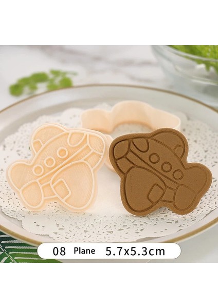 08 Uçak Stili Karikatür Araba 3D Çerez Kesiciler Araba Kamyon Denizaltı Helikopter Bisküvi Damga Kalıp Piston Dıy Pişirme Kalıp Kek Dekorasyon Araçları (Yurt Dışından)