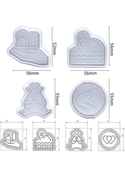 Beyaz B Stili 4 Adet Kalp Çerez Kesici Seti Panda Ayı Fondan Pullar 3D Şeker Bisküvi Piston Kesiciler Sevgililer Günü Pastaları Için Pasta Dekorasyon (Yurt Dışından)