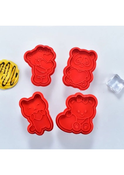 Beyaz B Stili 4 Adet Kalp Çerez Kesici Seti Panda Ayı Fondan Pullar 3D Şeker Bisküvi Piston Kesiciler Sevgililer Günü Pastaları Için Pasta Dekorasyon (Yurt Dışından) fırsatları