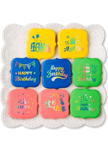 H244 Stili Mutlu Doğum Günü Kurabiyeleri Stencil Kesici Kahve Kek Şablonları Şablon Bisküvi Fondan Kalıp Kek Dekorasyon Araçları Bakeware (Yurt Dışından)