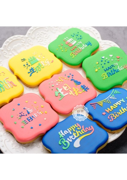H244 Stili Mutlu Doğum Günü Kurabiyeleri Stencil Kesici Kahve Kek Şablonları Şablon Bisküvi Fondan Kalıp Kek Dekorasyon Araçları Bakeware (Yurt Dışından)