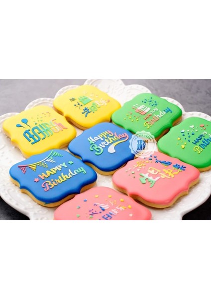 H244 Stili Mutlu Doğum Günü Kurabiyeleri Stencil Kesici Kahve Kek Şablonları Şablon Bisküvi Fondan Kalıp Kek Dekorasyon Araçları Bakeware (Yurt Dışından)