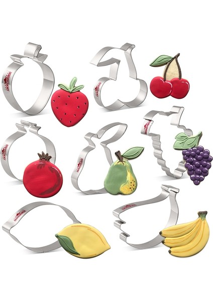 Armut Tarzı Kenıao Meyveli Kurabiye Kesici - Çilek, Armut, Limon, Üzüm, Nar, Kiraz, Muz Bisküvi Fondan Kalıp - Paslanmaz Çelik (Yurt Dışından) fiyatları