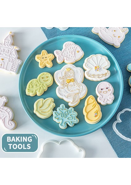 Kabuklu Kesici Kalıp Stili Sevimli Karikatür Deniz Hayvanı Deniz Kızı Çerez Piston Kesiciler Fondan Kek Kalıbı Bisküvi Sugarcraft Kek Dekorasyon Araçları Kurabiye Damgası (Yurt Dışından) modelleri