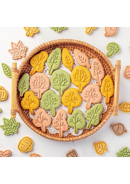 02-Çan Stili Mini Karikatür Ağacı Şekilli Kurabiye Kabartma Kalıbı Fondan Bisküvi Kesici Kalıp Ev Presleme Kek Dekorasyon Aracı Çerez Damgası (Yurt Dışından)