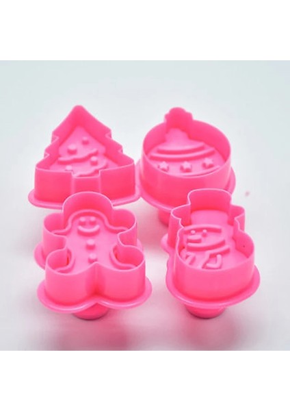 Gri Tarzı 4 Adet Bisküvi 3D Plastik Push-Tipi Noel Ebeveyn-Çocuk Dıy Fondan Çömlek Kalıp Kurabiye Kesici Kek Dekorasyon Araçları (Yurt Dışından)