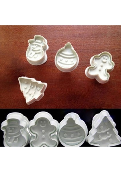 Gri Tarzı 4 Adet Bisküvi 3D Plastik Push-Tipi Noel Ebeveyn-Çocuk Dıy Fondan Çömlek Kalıp Kurabiye Kesici Kek Dekorasyon Araçları (Yurt Dışından) modelleri