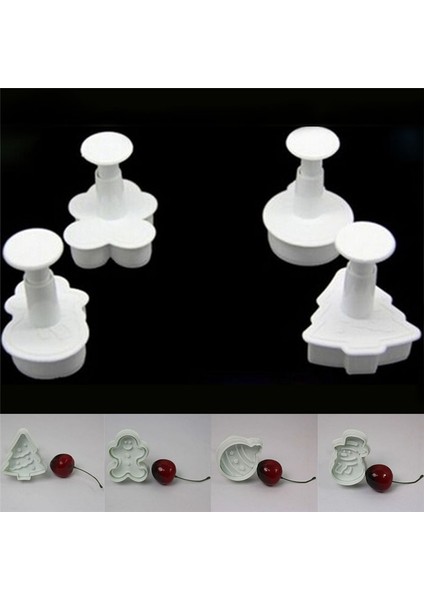 Gri Tarzı 4 Adet Bisküvi 3D Plastik Push-Tipi Noel Ebeveyn-Çocuk Dıy Fondan Çömlek Kalıp Kurabiye Kesici Kek Dekorasyon Araçları (Yurt Dışından) fırsatları
