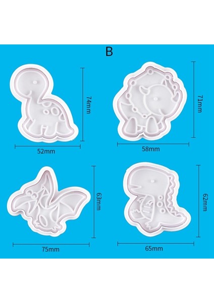 4 Adet B Tarzı Et Dinozor Şekli Çerez Kesiciler Plastik 3D Karikatür Bisküvi Kalıp Çerez Damgası Mutfak Pişirme Pasta Bakeware (Yurt Dışından)
