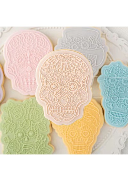 C Damga Stili Kek Dekorasyon Aracı Kafatası Kafa Kurabiye Damgası Kalıp Cadılar Bayramı Çiçek Fondan Kalıp Çerez Kesici Damga Ölülerin Günü Için Embosser (Yurt Dışından) indirimleri
