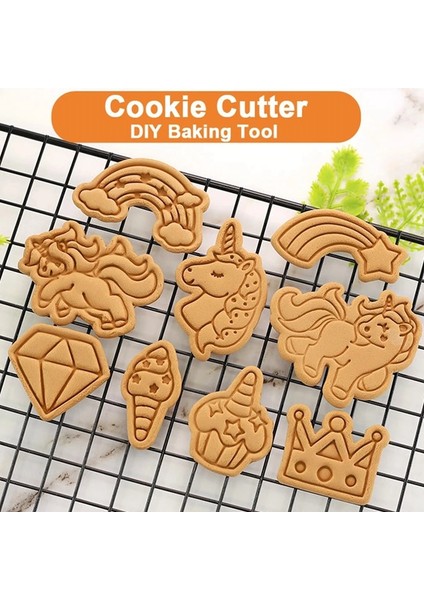 Stil 7 Stil Unicorn Şekli Çerez Kesiciler Plastik 3D Karikatür Basılabilir Bisküvi Kalıbı Çerez Damgası Mutfak Pişirme Pasta Bakeware Aracı (Yurt Dışından)