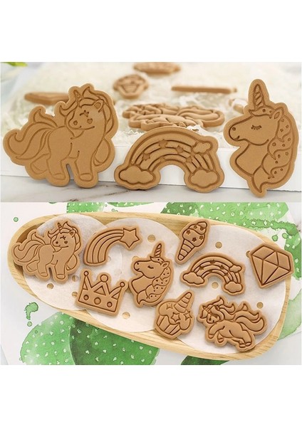 Stil 7 Stil Unicorn Şekli Çerez Kesiciler Plastik 3D Karikatür Basılabilir Bisküvi Kalıbı Çerez Damgası Mutfak Pişirme Pasta Bakeware Aracı (Yurt Dışından) indirimleri
