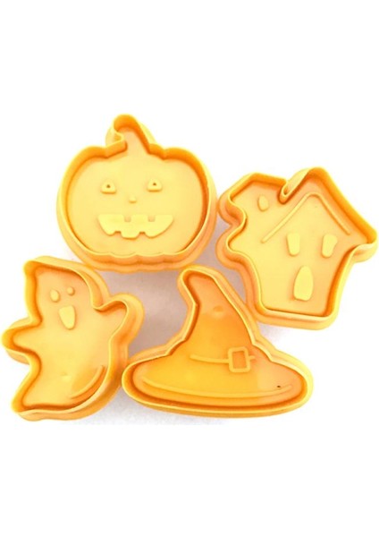 Resim Stili Olarak 4 Adet Cadılar Bayramı Çerez Kesiciler Çerez Damgası Bisküvi Kalıbı 3D Çerez Piston Kesici Dıy Pişirme Kalıp Bakeware Çerez Araçları (Yurt Dışından) fiyatları