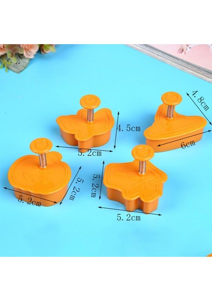 Resim Stili Olarak 4 Adet Cadılar Bayramı Çerez Kesiciler Çerez Damgası Bisküvi Kalıbı 3D Çerez Piston Kesici Dıy Pişirme Kalıp Bakeware Çerez Araçları (Yurt Dışından) fırsatları