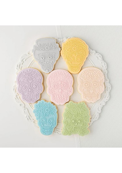 D Kesici Stili Kek Dekorasyon Aracı Kafatası Kafa Kurabiye Damgası Kalıp Cadılar Bayramı Çiçek Fondan Kalıp Çerez Kesici Damga Ölülerin Günü Için Embosser (Yurt Dışından) fırsatları