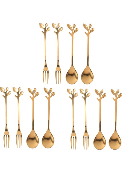 Sofra Altın Yaprak Kahve Kaşığı Çatal, 12 Paket (6 Kaşık 6 Çatal) 4.7 Inç Çay Kaşık Seti (Yurt Dışından)